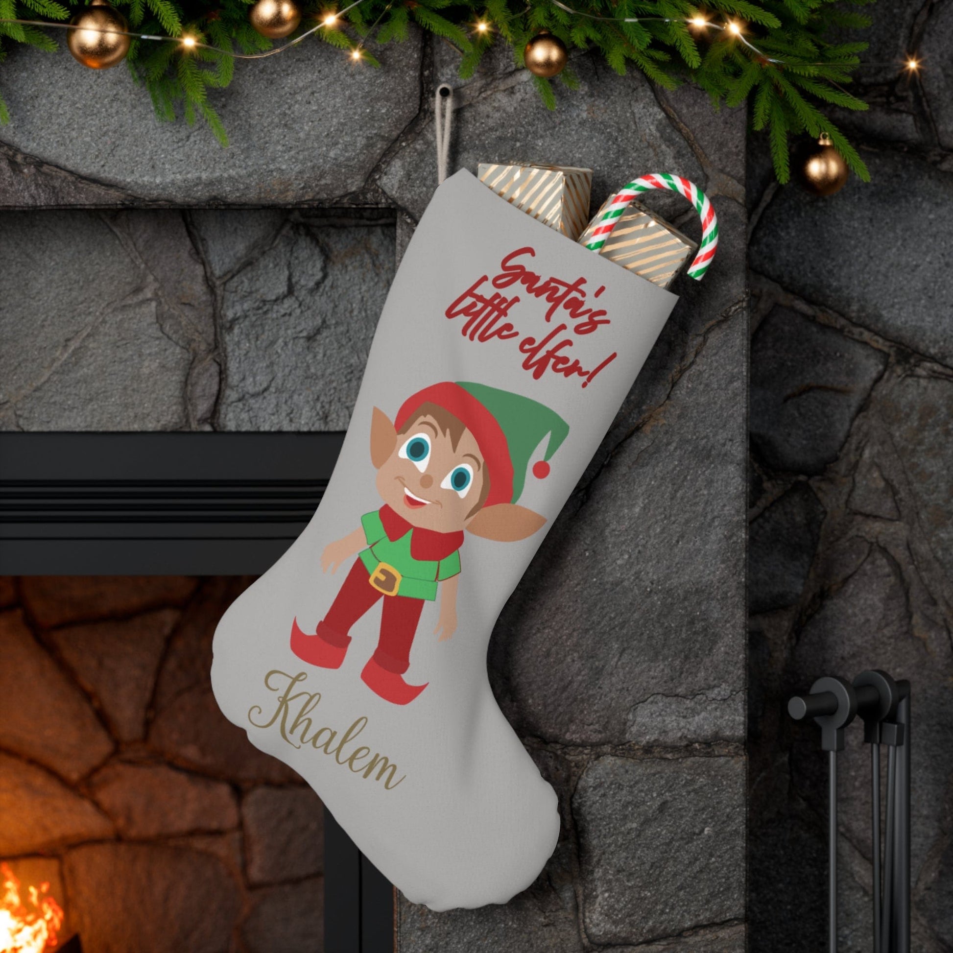 Printify Home Decor 13" × 19.3'' Christmas Stocking- Personalised Santa’s Little Elfer short hair