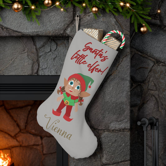 Printify Home Decor 13" × 19.3'' Christmas Stocking- Personalised Santa’s Little Elfer with Plaits