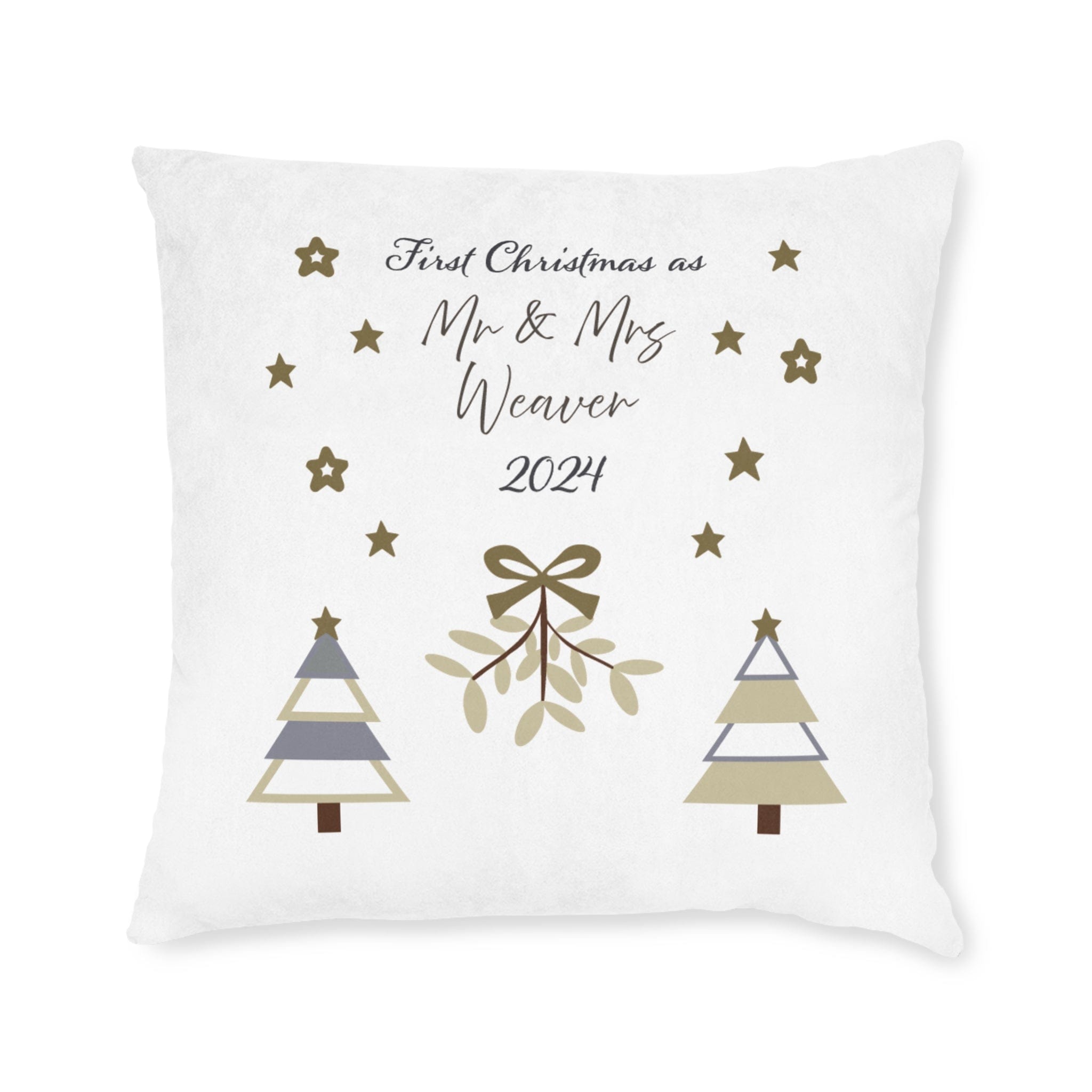 Printify Home Decor 22" × 22" Christmas Pillow - Personalised First Christmas as Mr & Mrs 2024