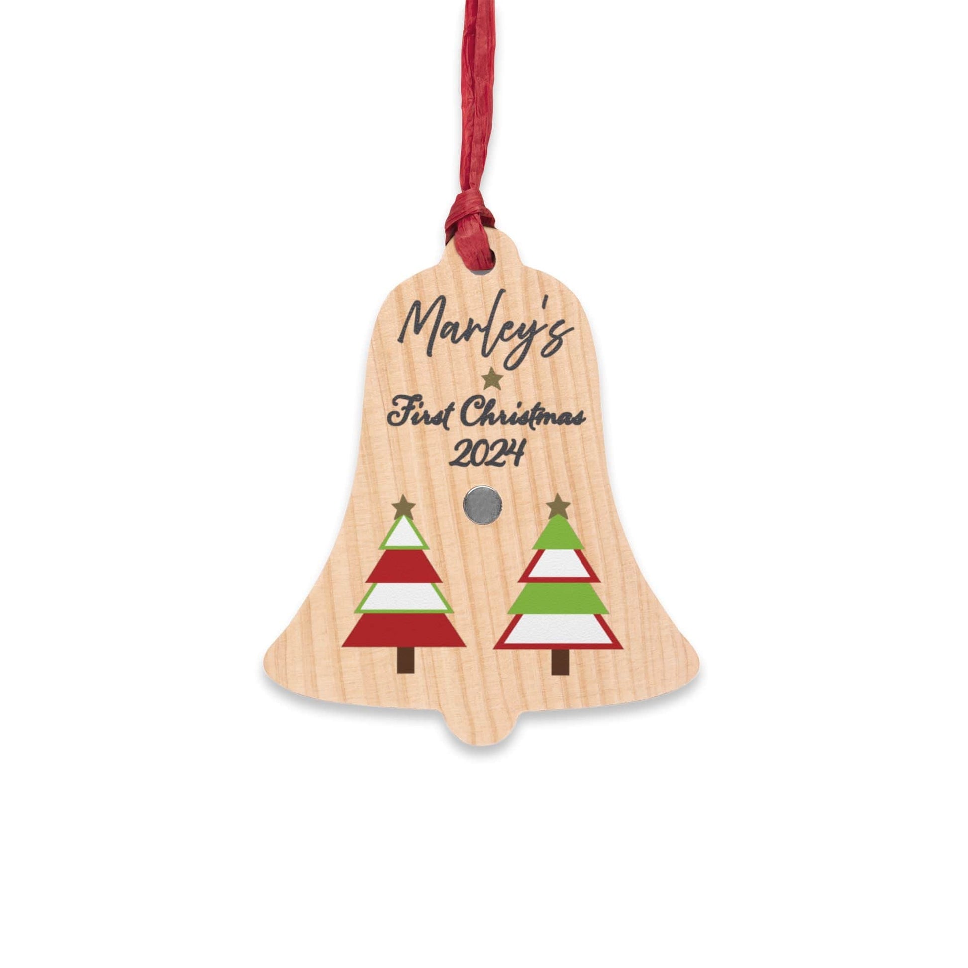 Printify Home Decor Bell / One Size Personalised First Christmas Wooden Bell Ornament- Festive Colour