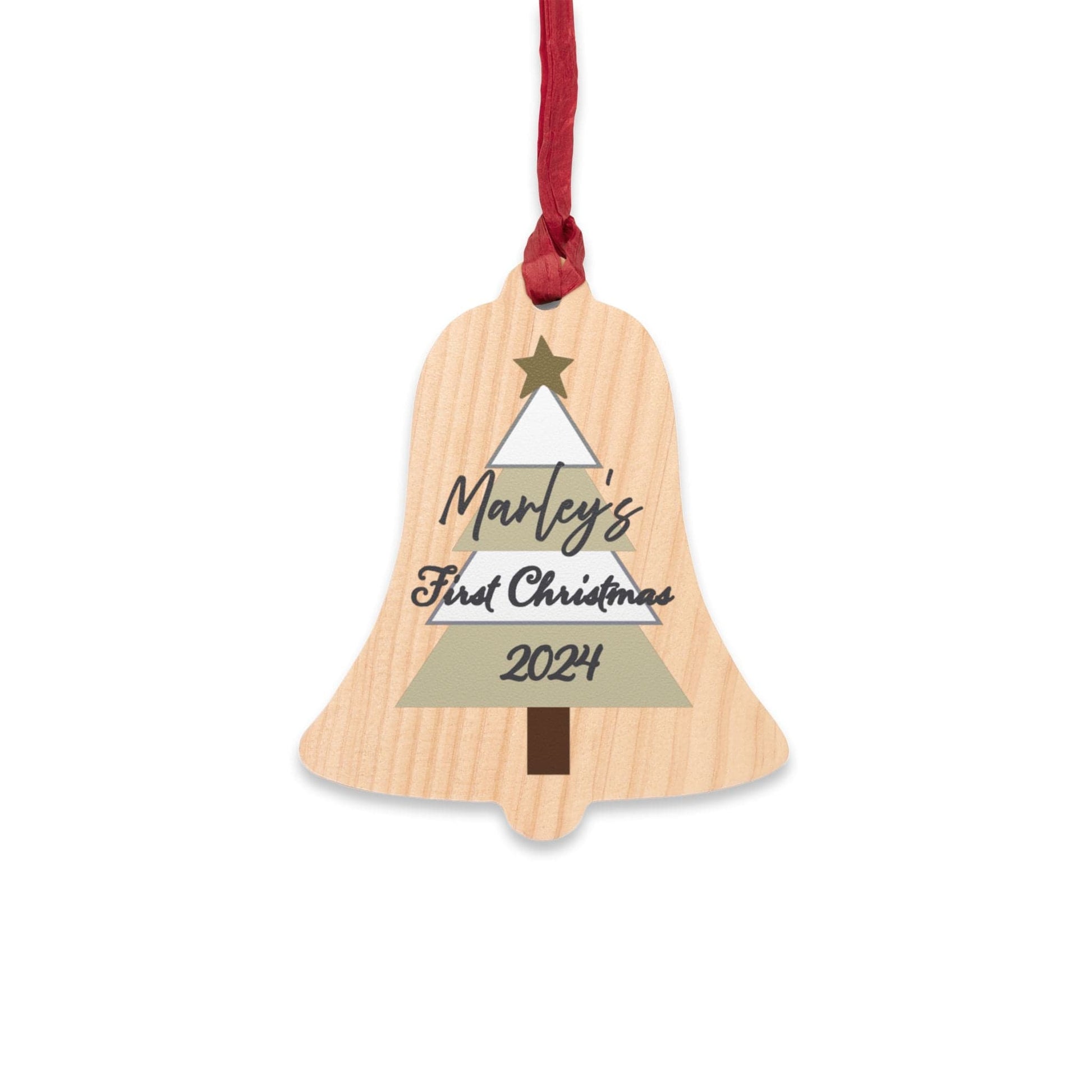 Printify Home Decor Bell / One Size Personalised First Christmas Wooden Bell Ornament - Neutral colour