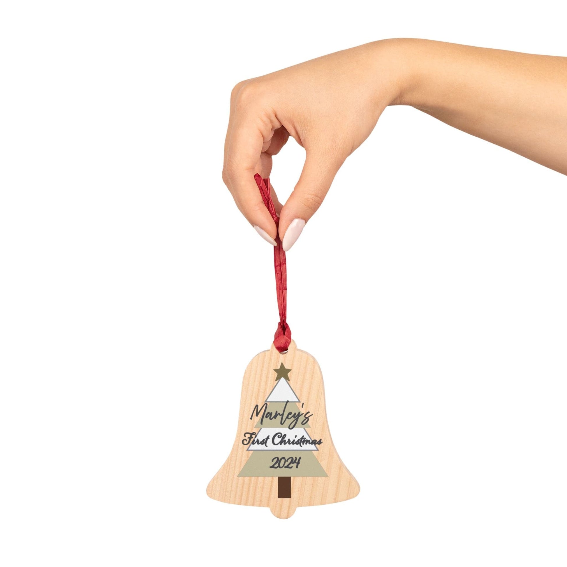 Printify Home Decor Bell / One Size Personalised First Christmas Wooden Bell Ornament - Neutral colour