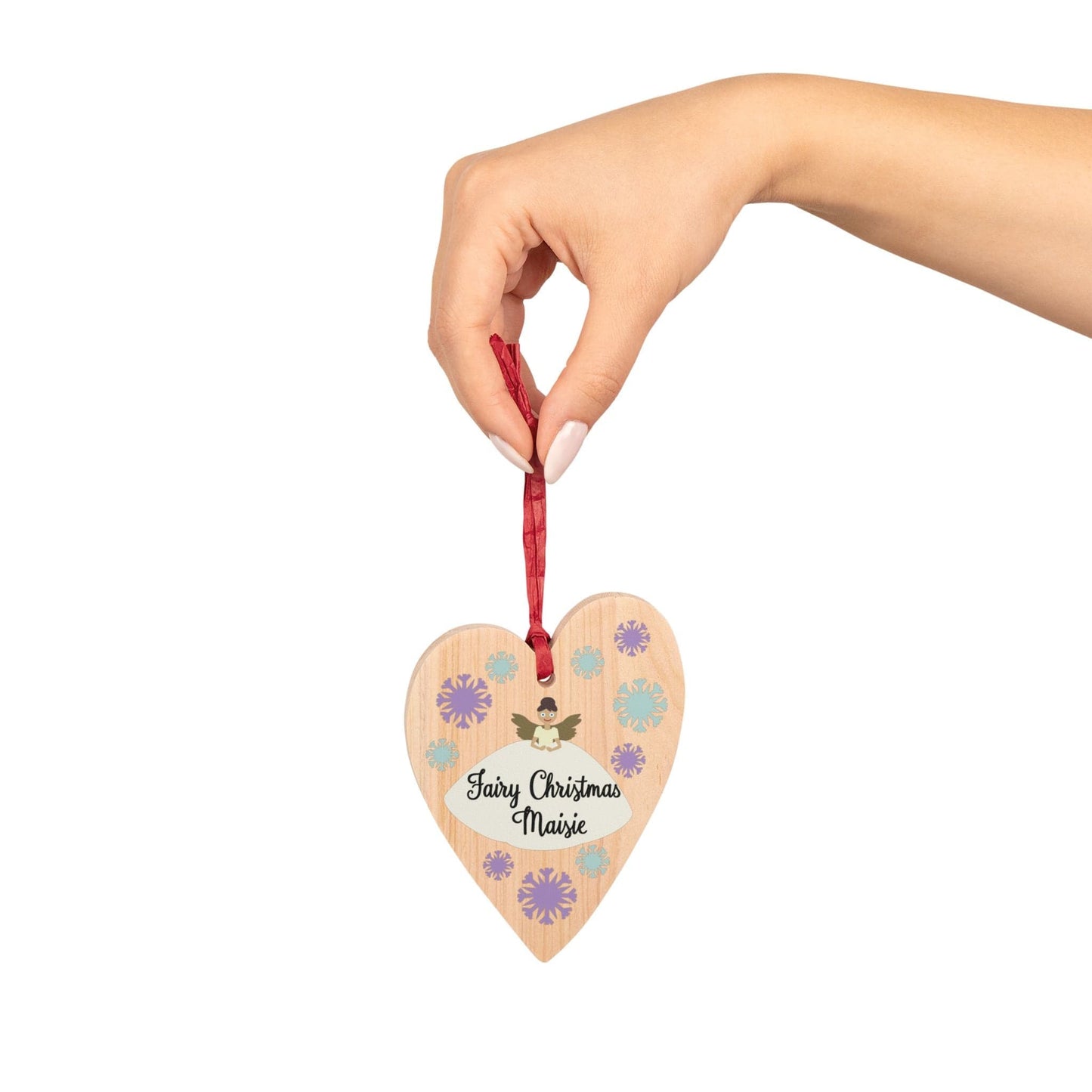 Printify Home Decor Heart / One Size Personalised Fairy Christmas Wooden Heart Ornament