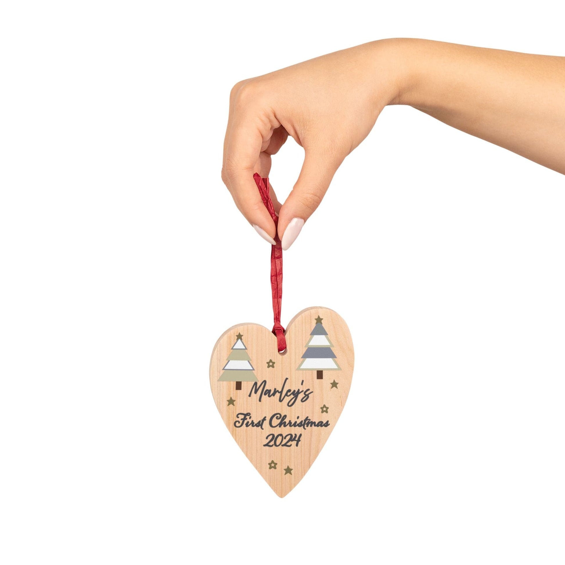 Printify Home Decor Heart / One Size Personalised First Christmas Wooden Heart Ornament - Neutral colour