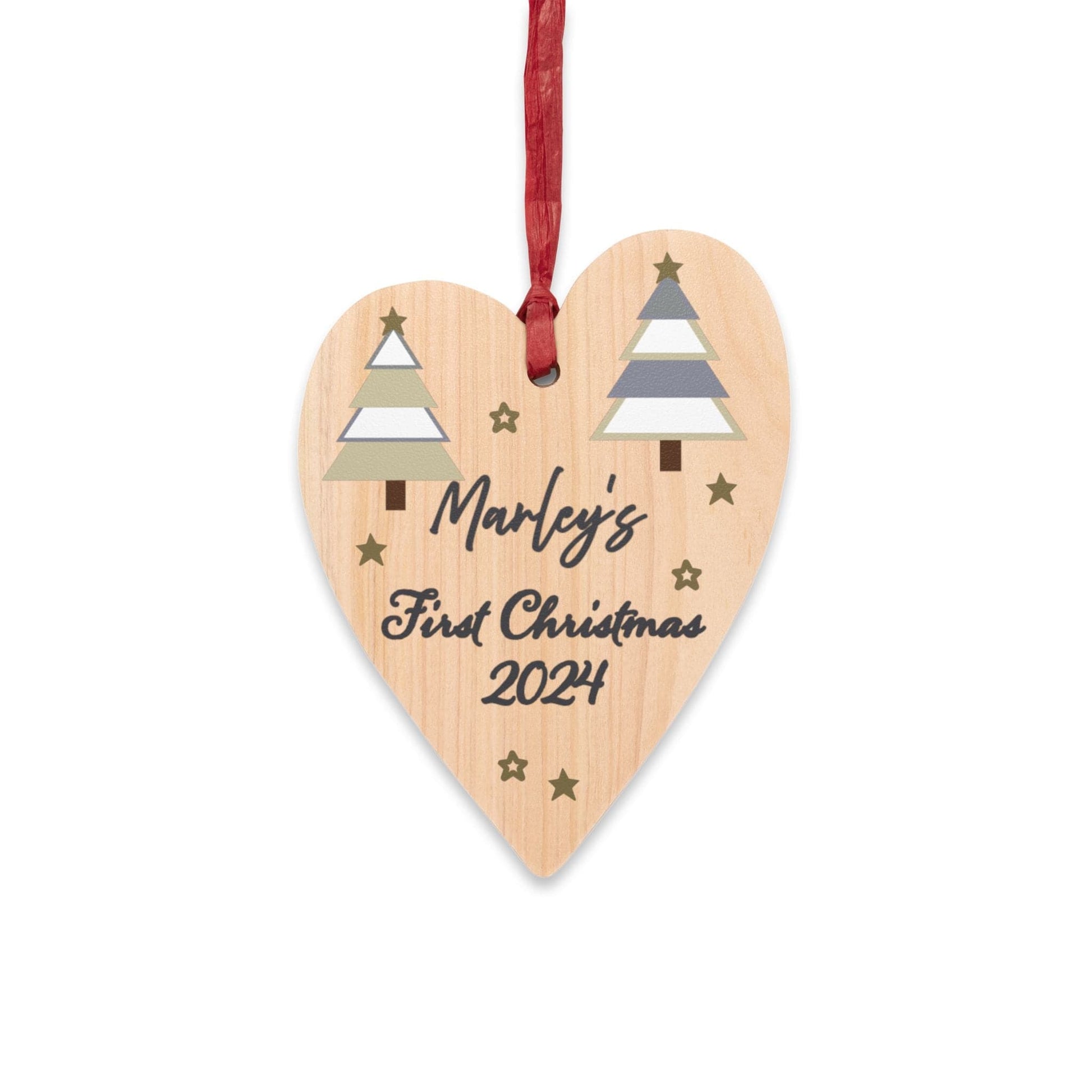 Printify Home Decor Heart / One Size Personalised First Christmas Wooden Heart Ornament - Neutral colour