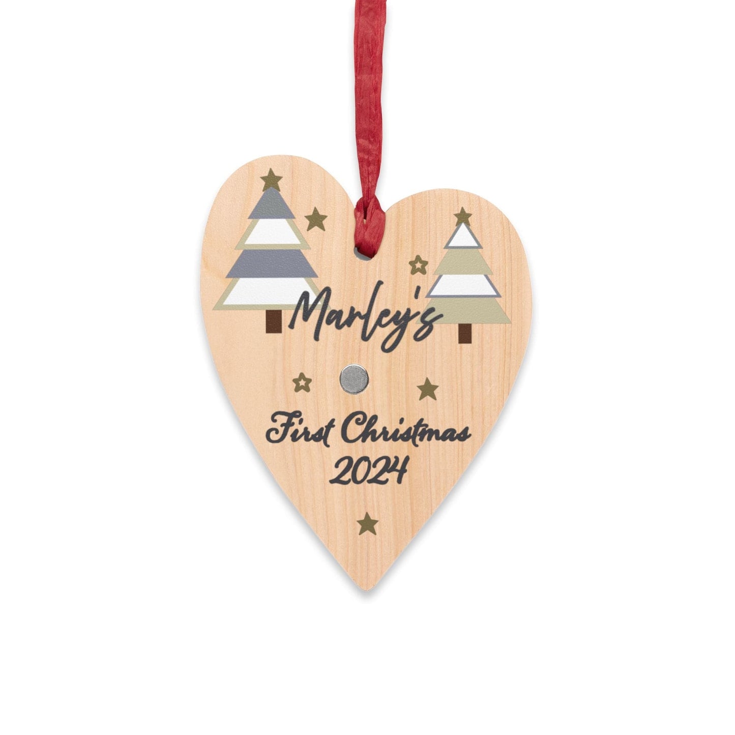 Printify Home Decor Heart / One Size Personalised First Christmas Wooden Heart Ornament - Neutral colour