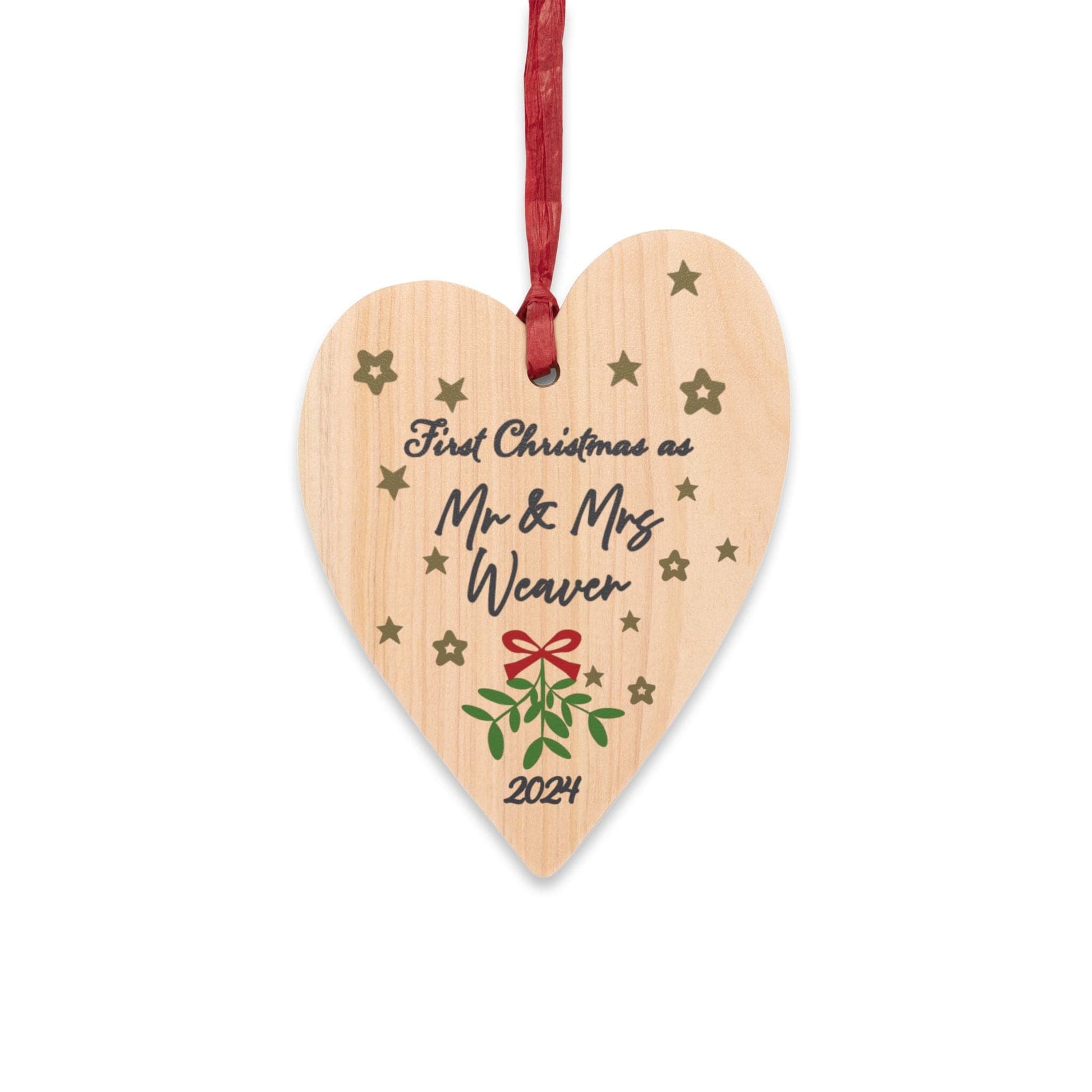 Printify Home Decor Heart / One Size Personalised Mr & Mrs First Christmas Wooden Heart Ornament - Festive colour