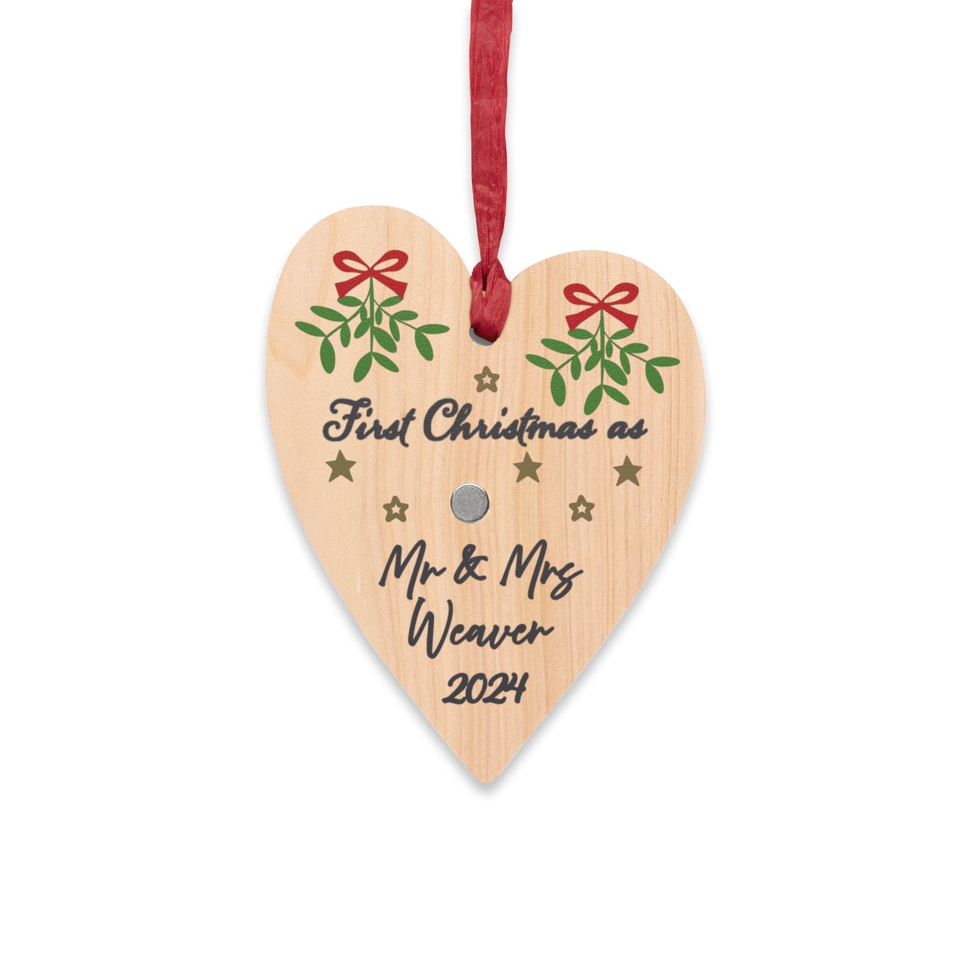 Printify Home Decor Heart / One Size Personalised Mr & Mrs First Christmas Wooden Heart Ornament - Festive colour