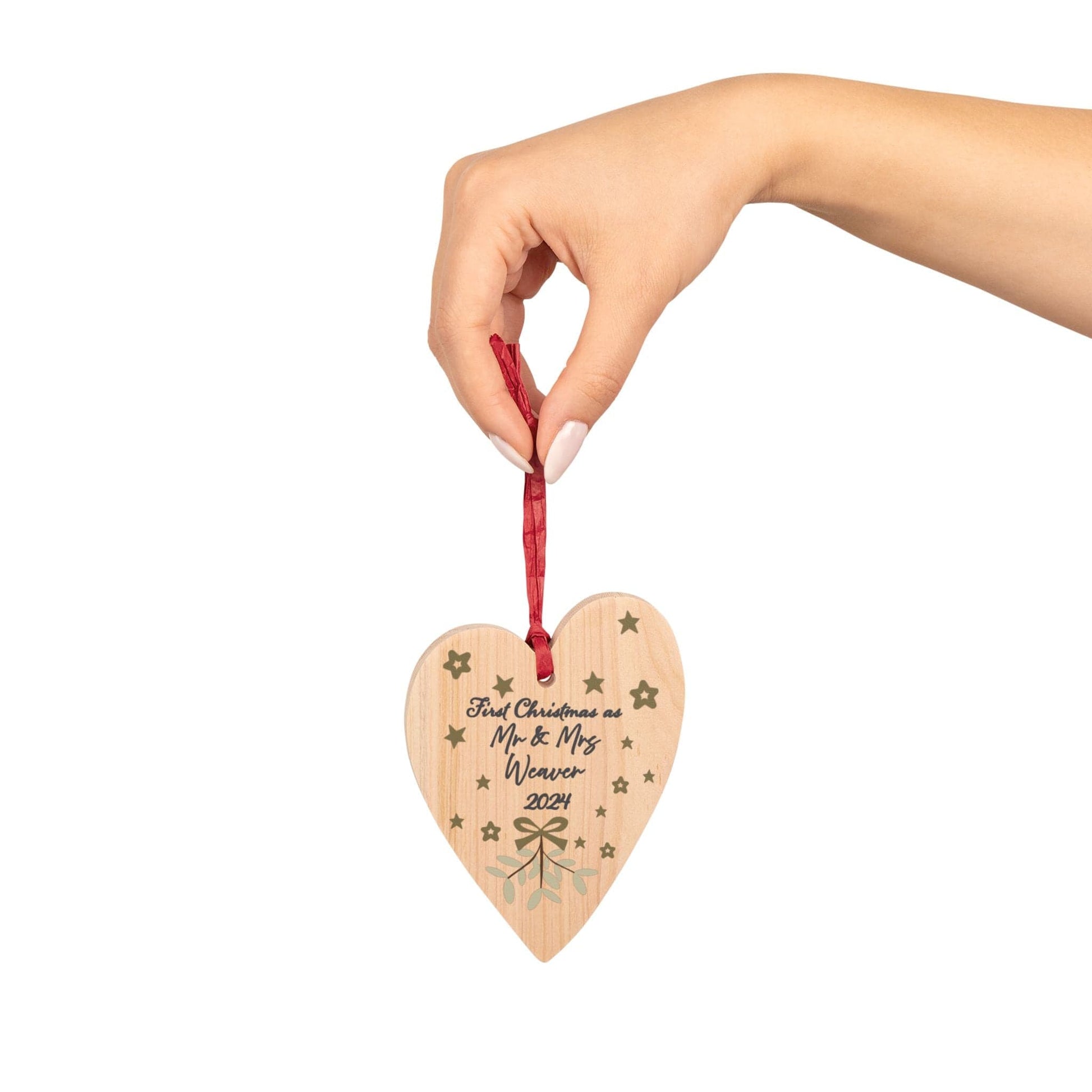 Printify Home Decor Heart / One Size Personalised Mr & Mrs First Christmas Wooden Heart Ornament - Neutral colour