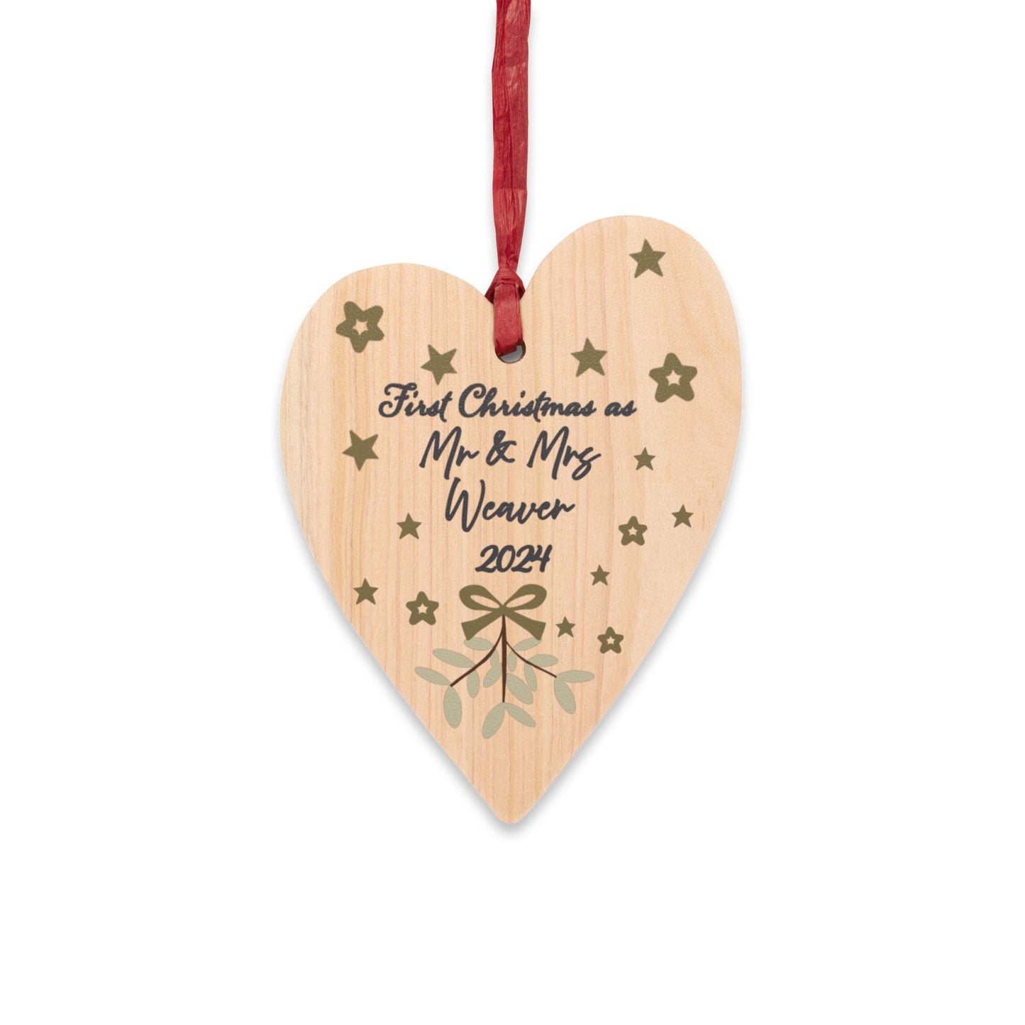 Printify Home Decor Heart / One Size Personalised Mr & Mrs First Christmas Wooden Heart Ornament - Neutral colour