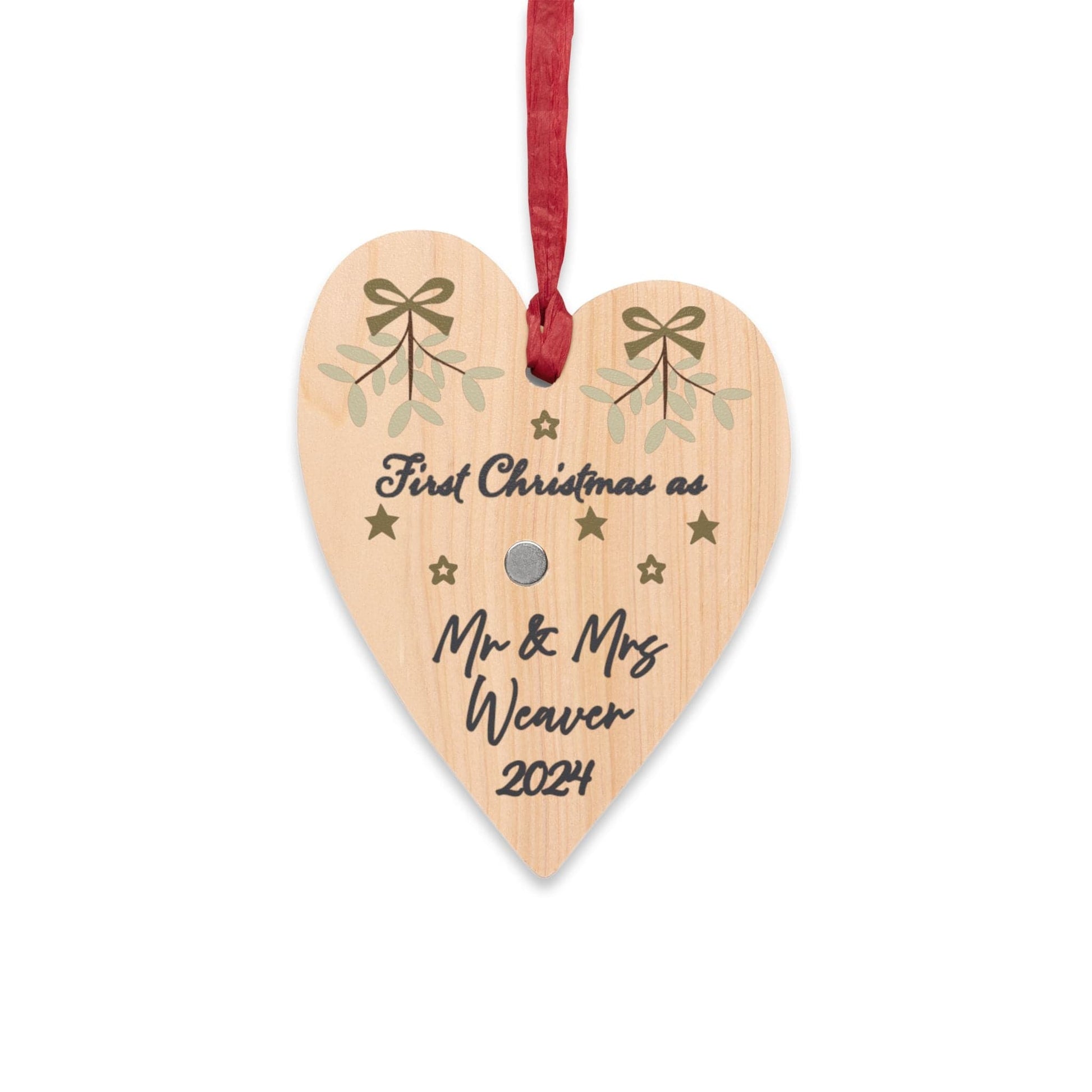 Printify Home Decor Heart / One Size Personalised Mr & Mrs First Christmas Wooden Heart Ornament - Neutral colour