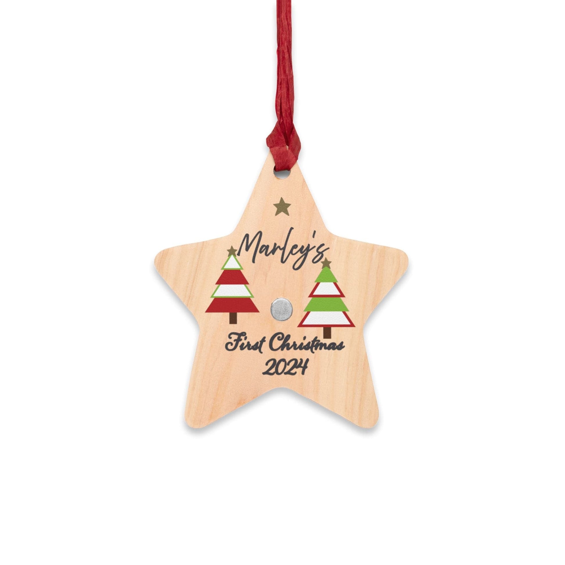 Printify Home Decor Star / One Size Personalised First Christmas Wooden Star Ornament- Festive Colour