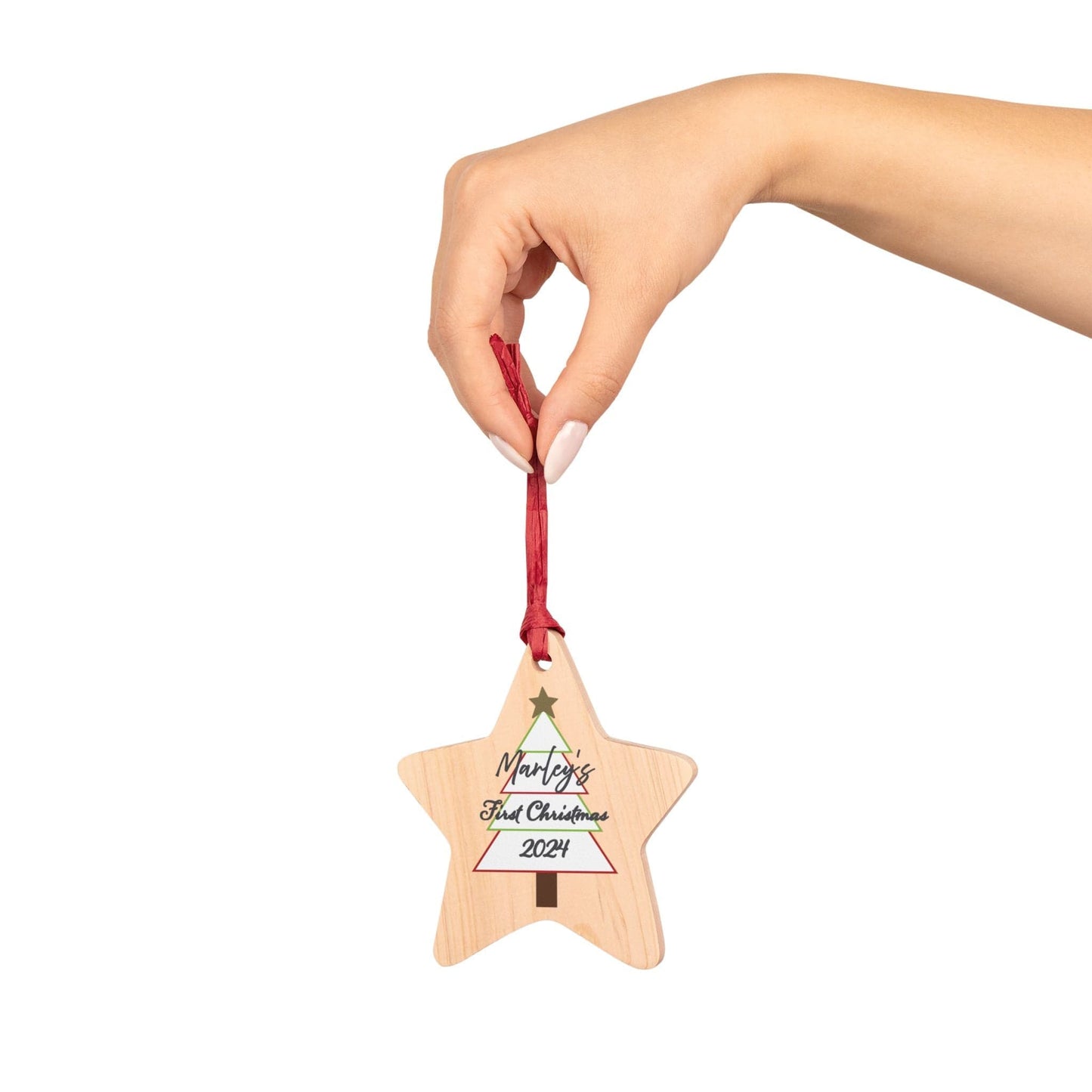 Printify Home Decor Star / One Size Personalised First Christmas Wooden Star Ornament- Festive Colour