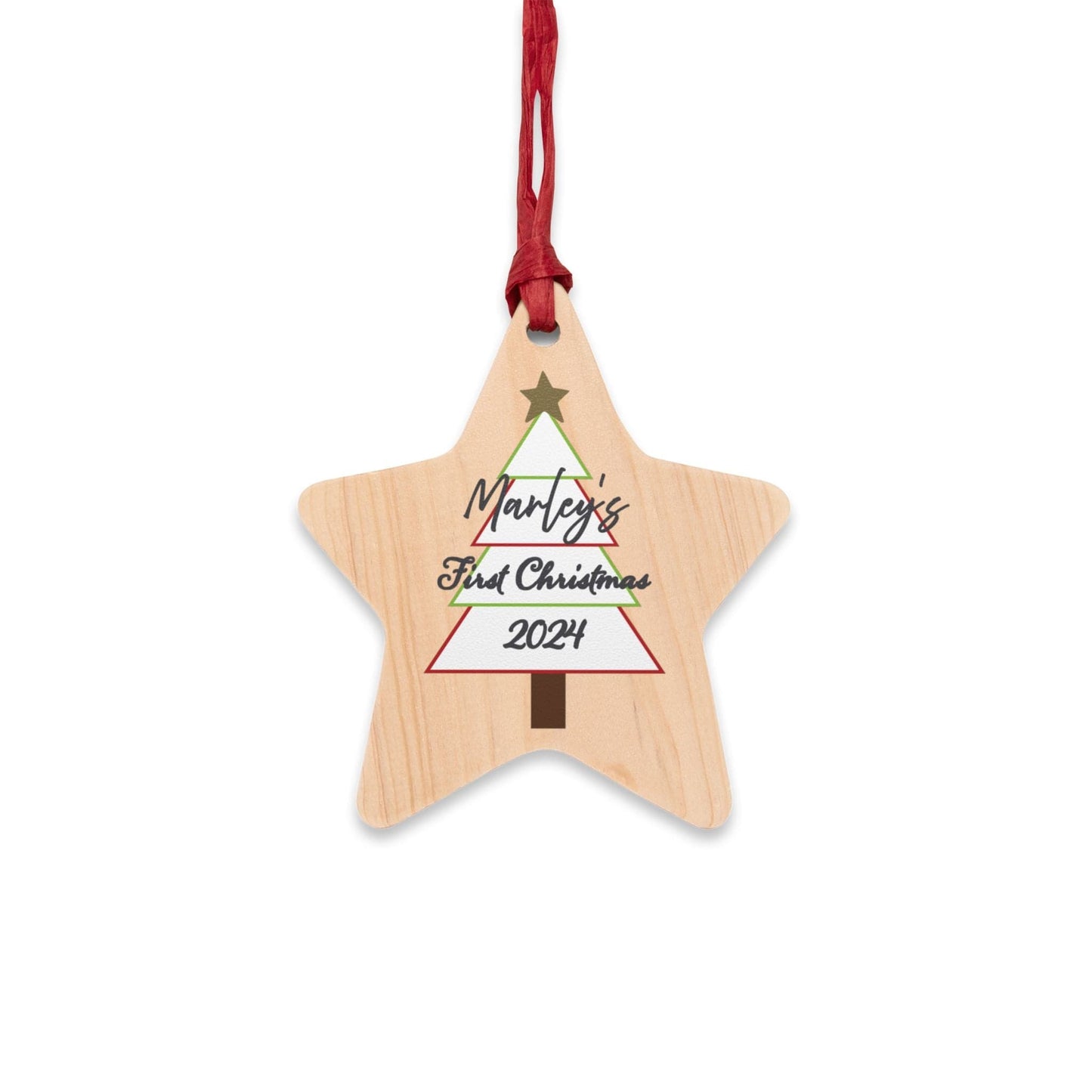 Printify Home Decor Star / One Size Personalised First Christmas Wooden Star Ornament- Festive Colour