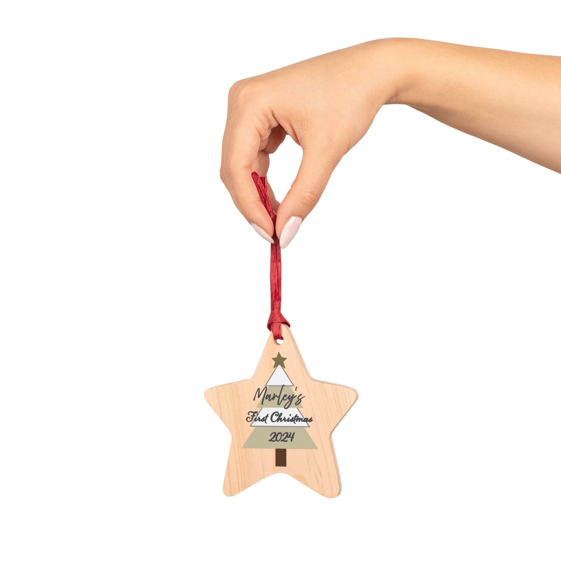 Printify Home Decor Star / One Size Personalised First Christmas Wooden Star Ornament- Neutral Colour