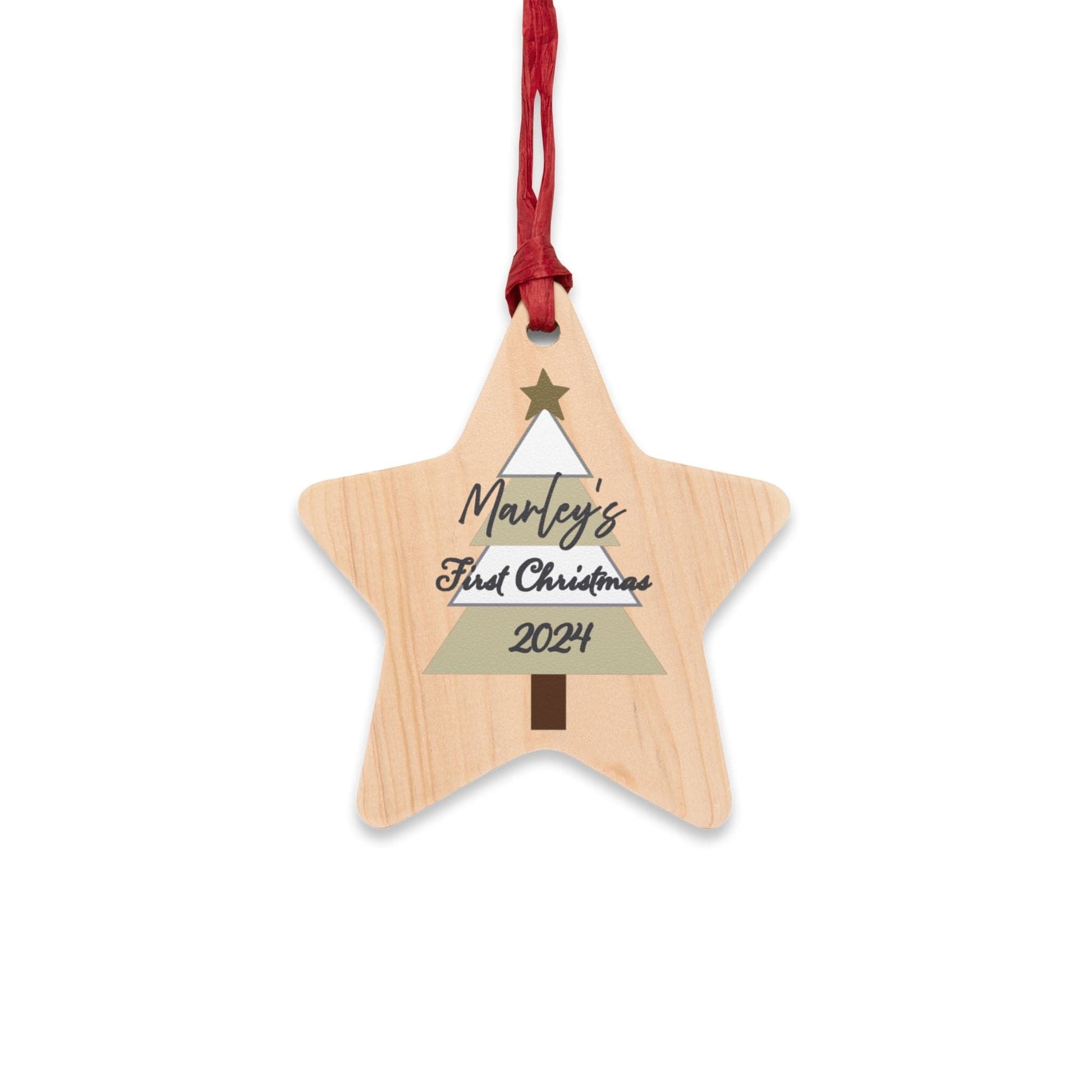 Printify Home Decor Star / One Size Personalised First Christmas Wooden Star Ornament- Neutral Colour