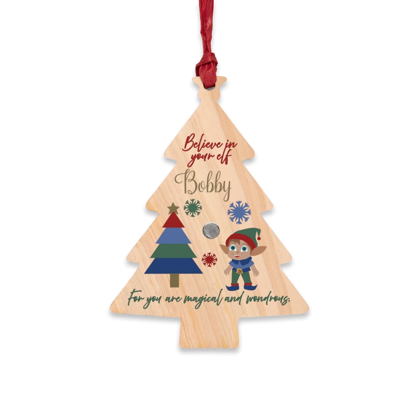 Printify Home Decor Tree / One Size Personalised Elf Christmas Wooden Tree Ornament- Festive Colour