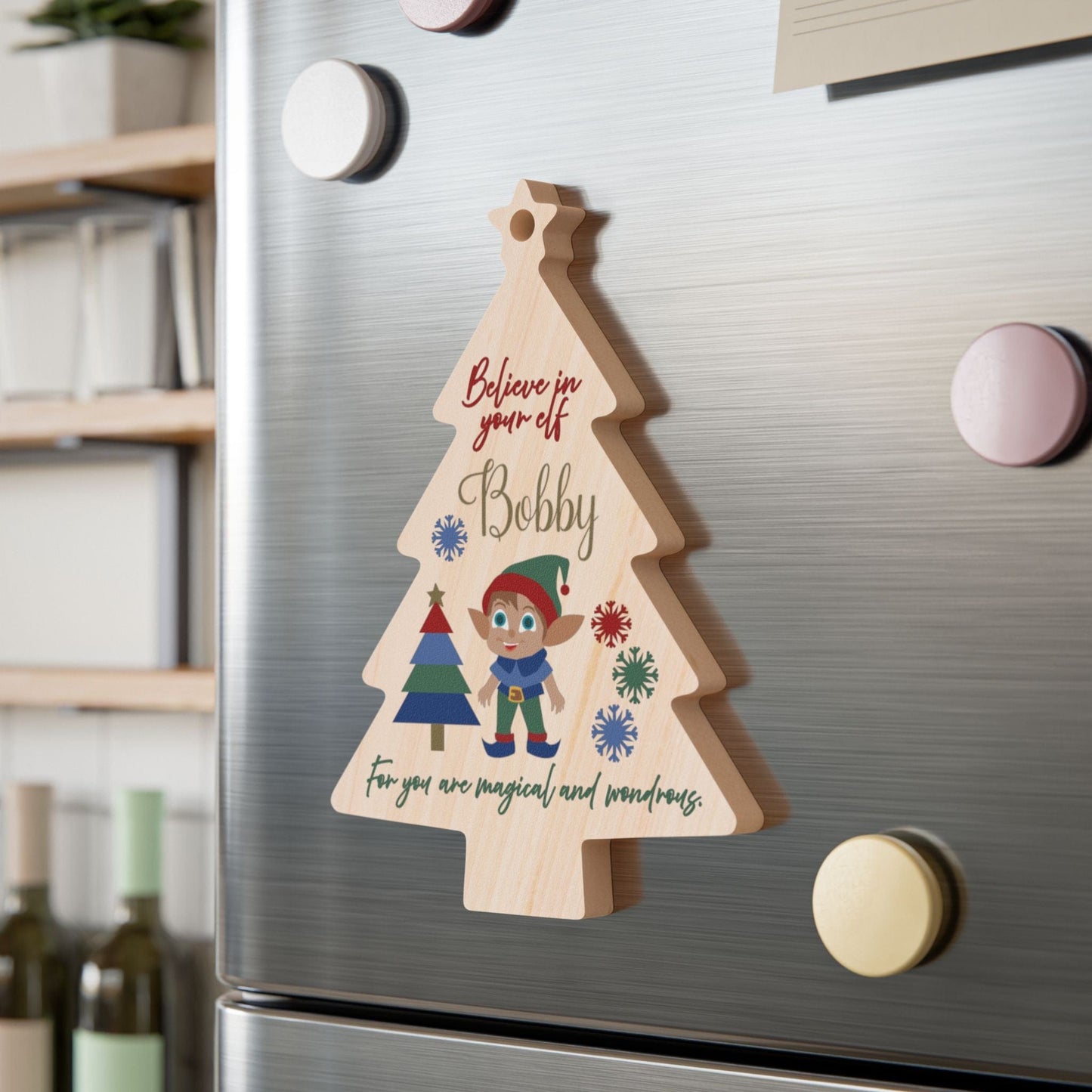 Printify Home Decor Tree / One Size Personalised Elf Christmas Wooden Tree Ornament- Festive Colour