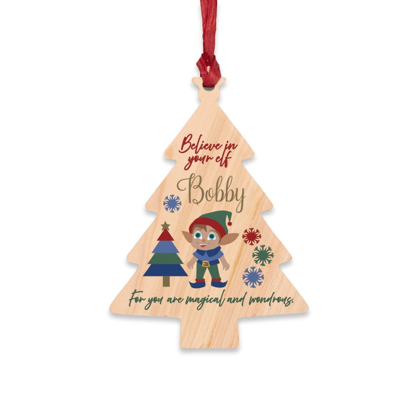 Printify Home Decor Tree / One Size Personalised Elf Christmas Wooden Tree Ornament- Festive Colour