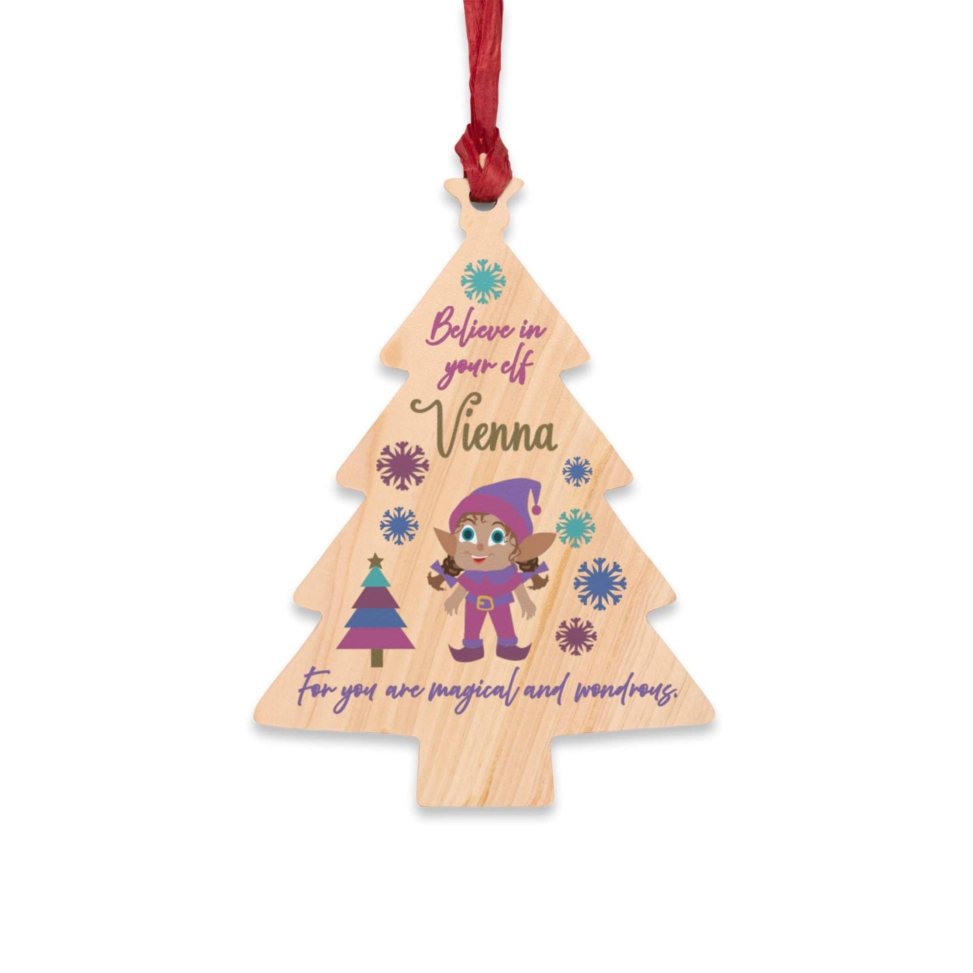 Printify Home Decor Tree / One Size Personalised Elf Christmas Wooden Tree Ornament- Pink & Purple Colour