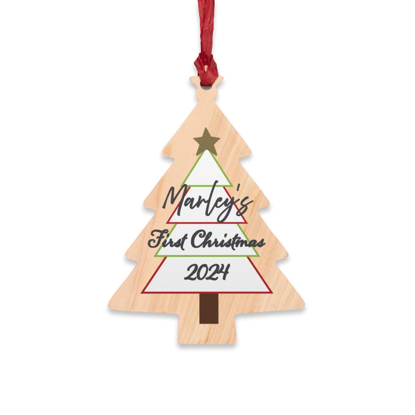 Printify Home Decor Tree / One Size Personalised First Christmas Wooden Tree Ornament- Festive Colour