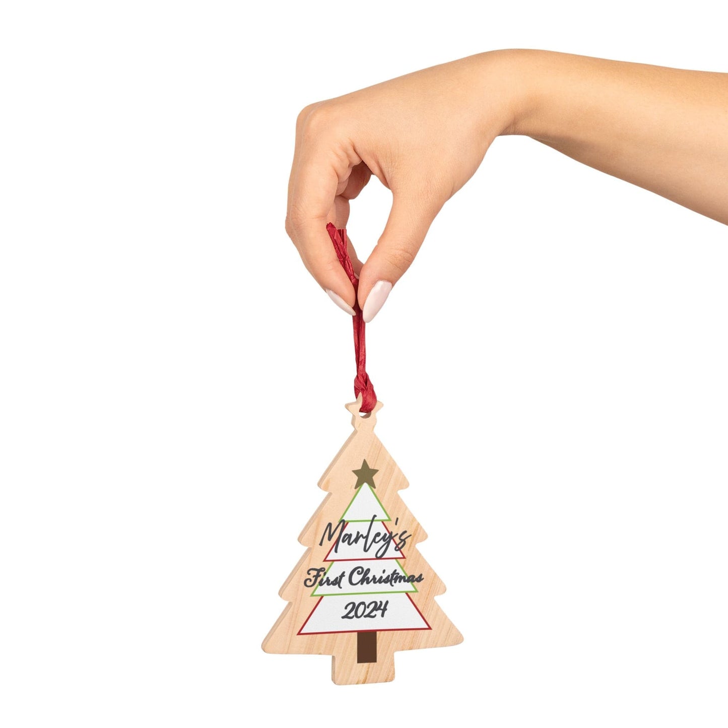 Printify Home Decor Tree / One Size Personalised First Christmas Wooden Tree Ornament- Festive Colour