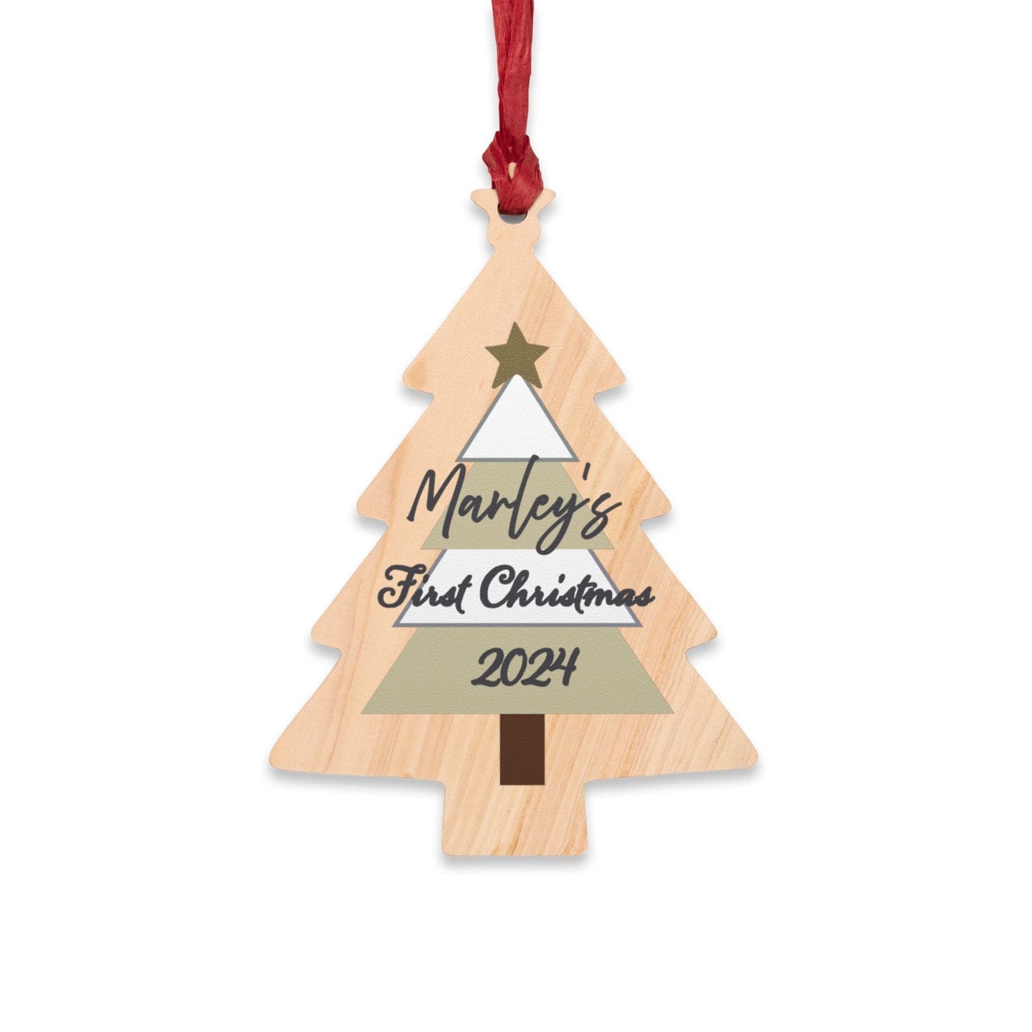 Printify Home Decor Tree / One Size Personalised First Christmas Wooden Tree Ornament- Neutral Colour