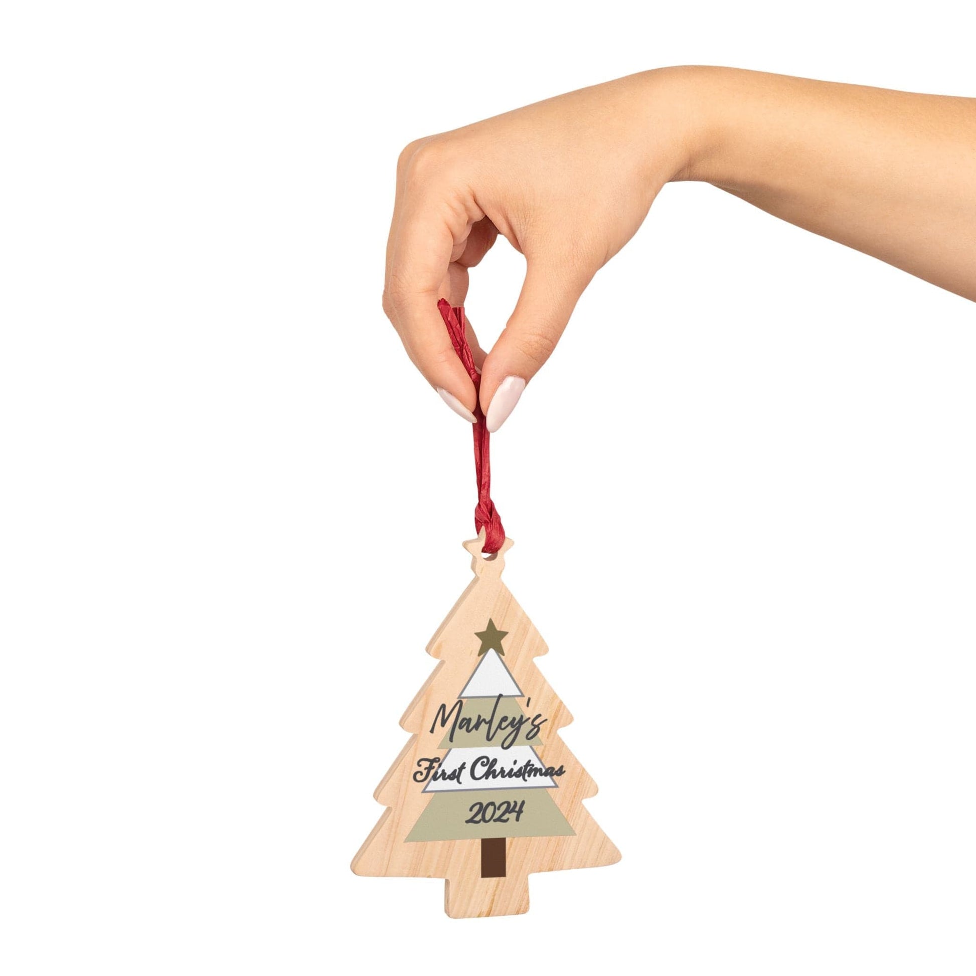 Printify Home Decor Tree / One Size Personalised First Christmas Wooden Tree Ornament- Neutral Colour