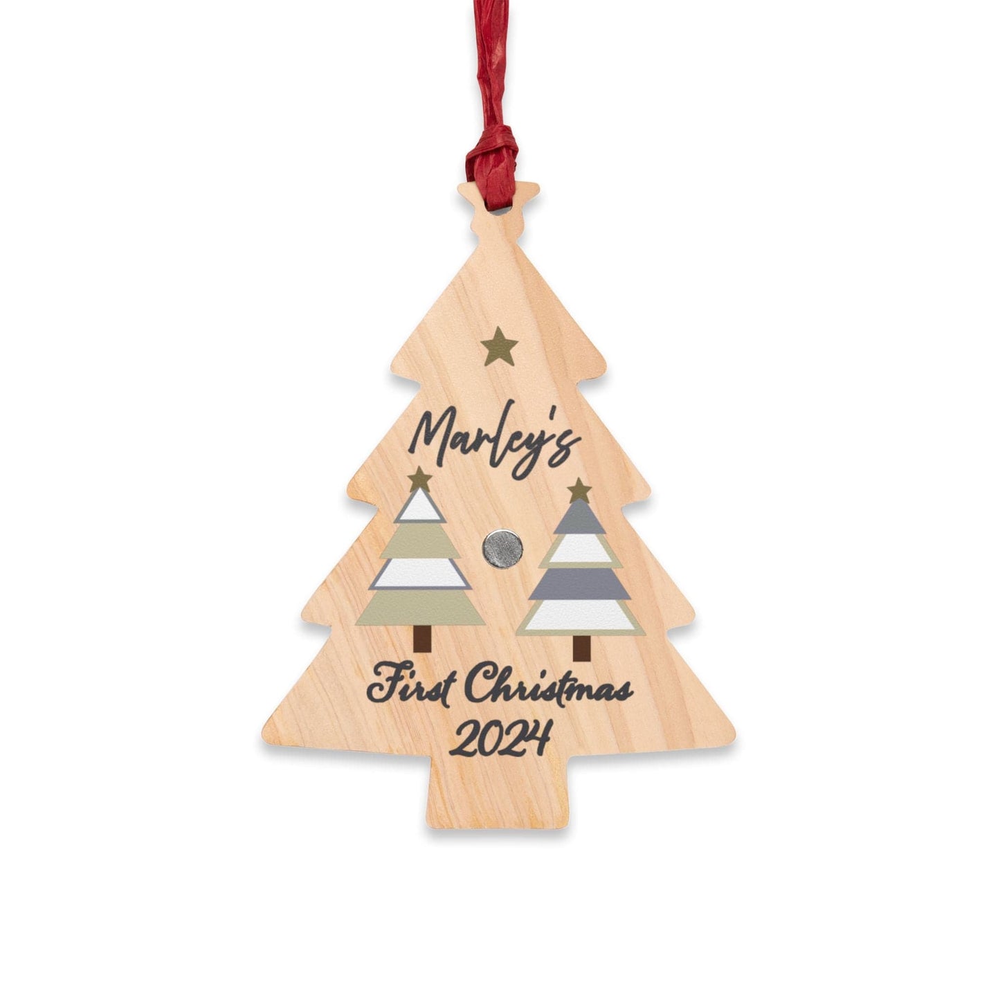 Printify Home Decor Tree / One Size Personalised First Christmas Wooden Tree Ornament- Neutral Colour