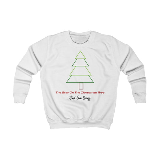 Printify Kids clothes S / Arctic White Kids Christmas Sweatshirt with Star On The Tree Icon Energy