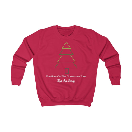 Printify Kids clothes S / Fire Red Kids Christmas Sweatshirt with Star On The Tree Icon Energy Red