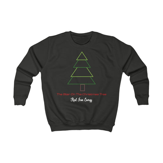 Printify Kids clothes XS / Jet Black Kids Christmas Sweatshirt with Star On The Tree Icon Energy Dark Base