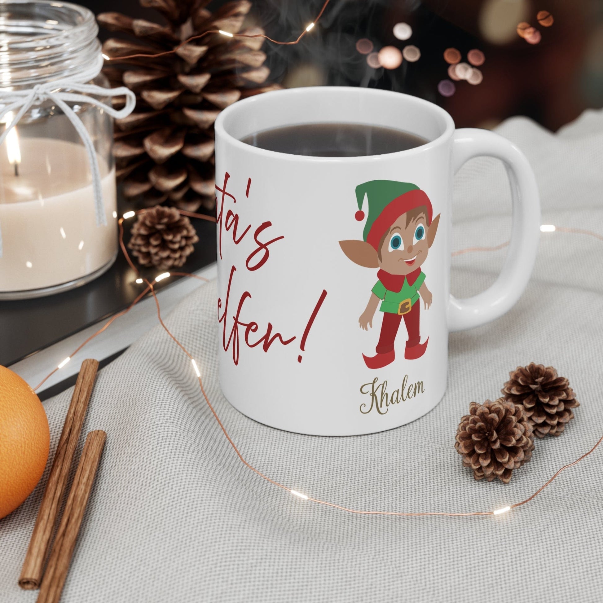 Printify Mug 11oz Mug - Personalised Christmas Elf Santa's Little Elfer