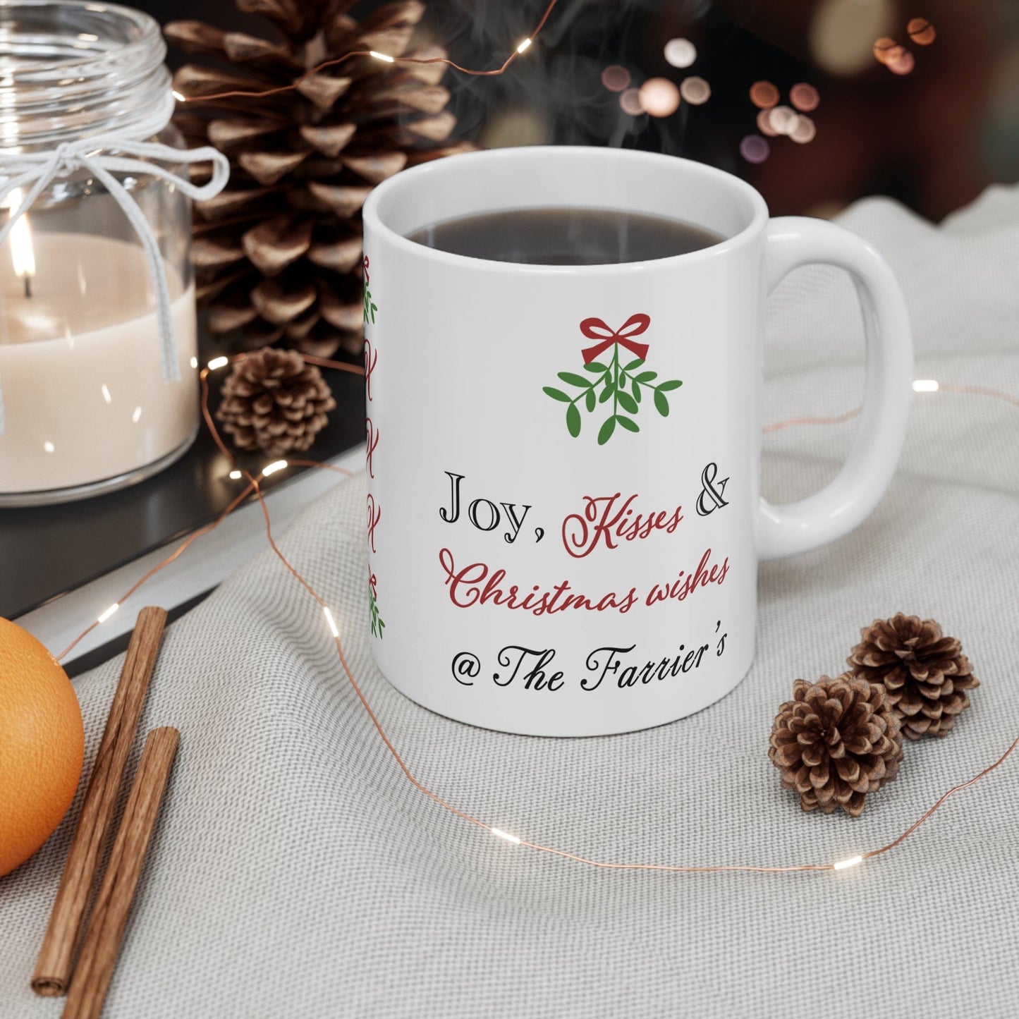 Printify Mug 11oz Personalised Christmas Mug - Joy, Kisses and Christmas Wishes