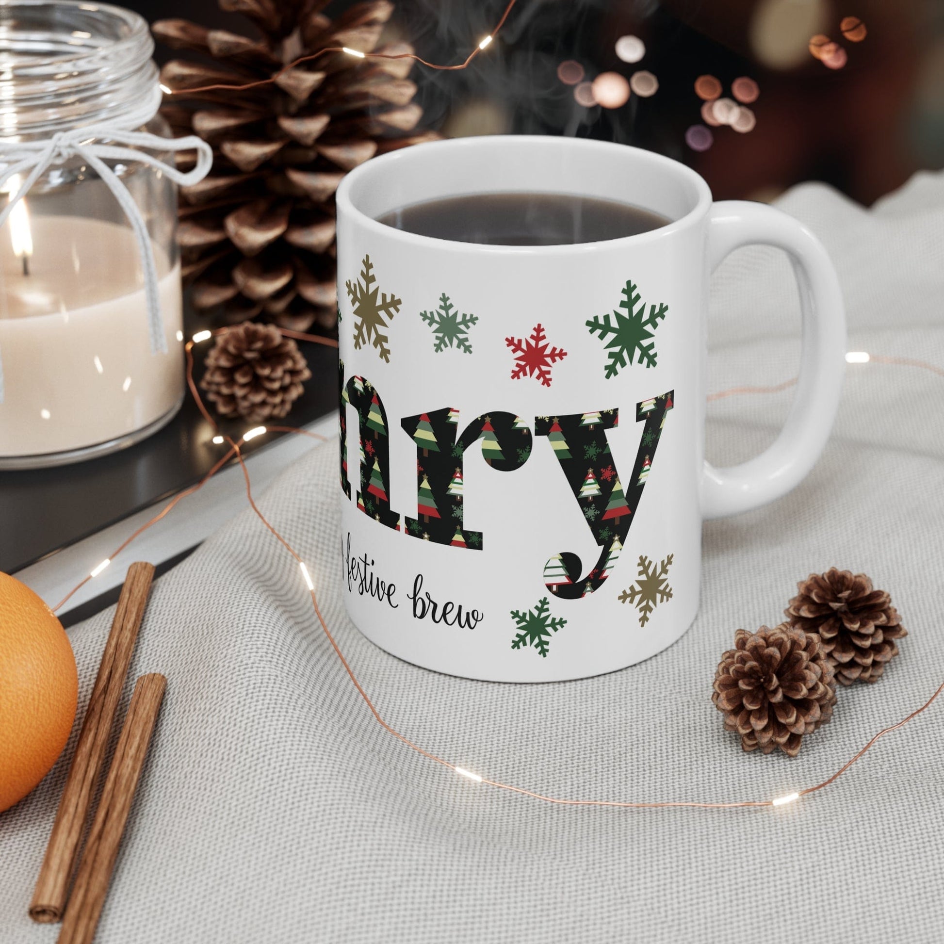 Printify Mug 11oz Personalised Christmas Print Name Mug